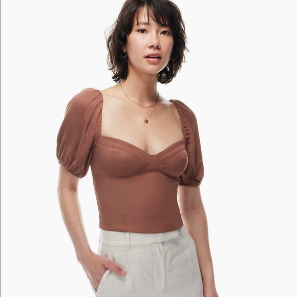 BRAND NEW ARITZIA Wilfred Novella puff short sleeve bustier blouse  🧡 - Picture 2 of 4